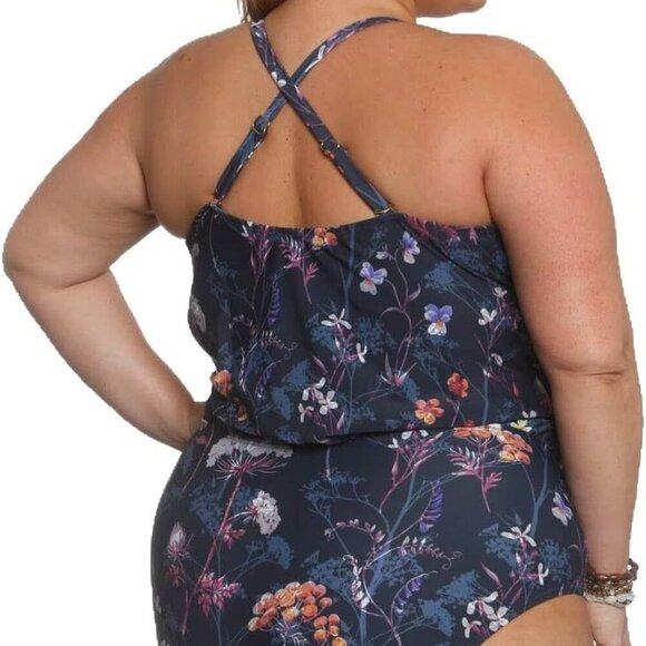 NWT Sun & Sea Women's Floral Curvy Blouson Cross Over One Piece Size 22 - Picture 2 of 16